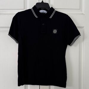 Stone Island Logo Black Polo with White Accents Slim fit Small